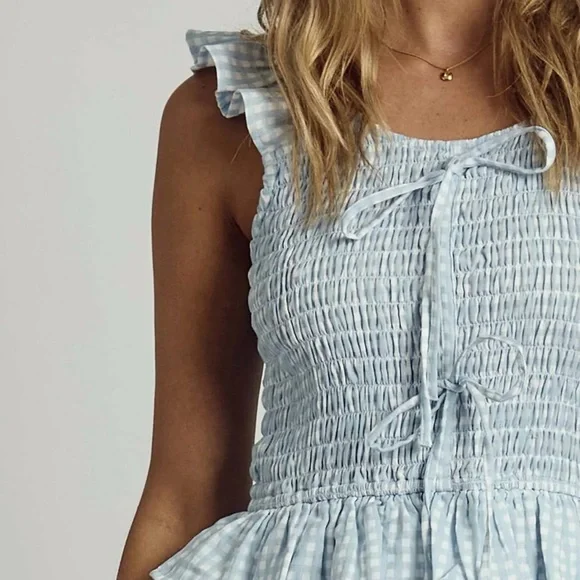 NATIVE YOUTH |  Sky Blue Gingham MIDI Dress | Size XS - Picture 2 of 3